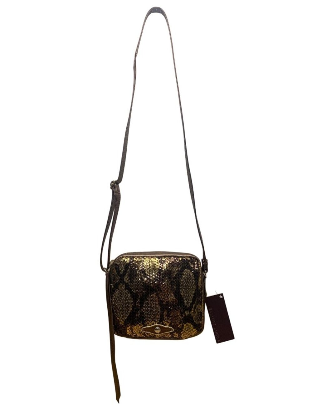 Elliott Lucca Women’s Gold & Brown Metallic Snake Print Sequin Crossbody Bag